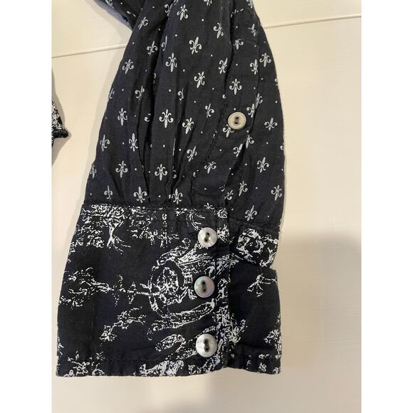 Cino Crinkle Button Up Blouse Long Sleeves Cotton Roll Tabs Sz L Shabby Chic - Picture 13 of 16